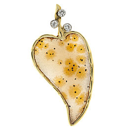 18k Yellow Gold Leopard Druzy Quartz Diamonds Leaf Vintage Pin