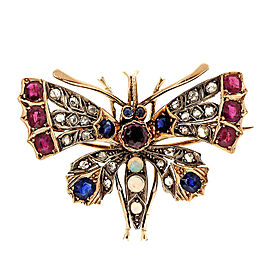 Yellow Gold Victorian Moth Multi-Stone Vintage Pin