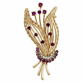 14k Yellow Gold Ruby Diamond Spray Pin