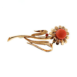 Vintage Art Deco Retro 14k Pink Gold 7.7mm Natural Coral Pin