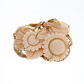 Vintage 1940 Mid Century Natural Light Pink Carved Coral 14k Flower Pin