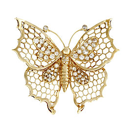 14k Yellow Gold Butterfly Diamond Vintage Pin 1930s