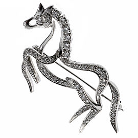 18k White Gold Vintage Prancing Diamond Horse Pin