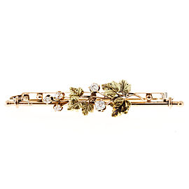 14k Rose and Green Gold Flower Old Mine Cushion Cut Diamond Pin 1830s