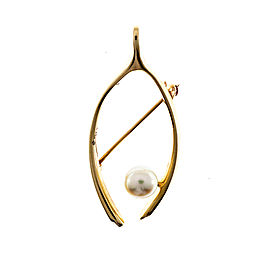 Tiffany & Co. 14K Yellow Gold with Akoya Pearl Wish Bone Fine High Luster Pin Brooch