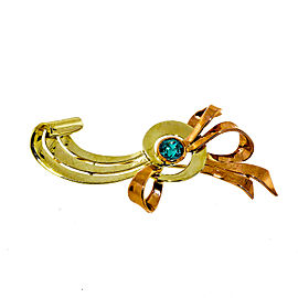 Retro Art Deco 1935 Pink Green Gold 14k Swirl Pin 1.00ct Blue Zircon