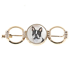 Vintage Boston Terrier Reverse Carved Pointed Quartz 14k Pin