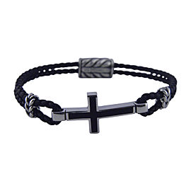 David Yurman Sterling Silver & Leather with Black Onyx Cross Station Bracelet