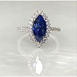 14K White Gold Marquise Cut Blue Sapphire Diamond Ring