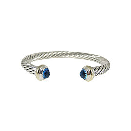 David Yurman Sterling Silver 14K Yellow Gold 7mm Blue Topaz Color Classsics Bracelet