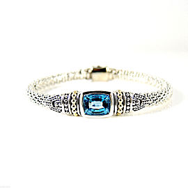 Lagos Sterling Silver 18K Yellow Gold 6mm Caviar Color Swiss Blue Topaz Bracelet