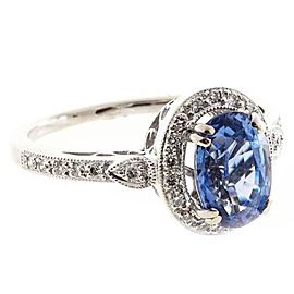 18K White Gold with 2.52ct Oval Ceylon Sapphire & Diamond Ring Size 6.5