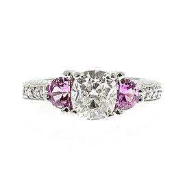 Platinum 1.57ct Diamond and Pink Sapphire Engagement Ring Size 7