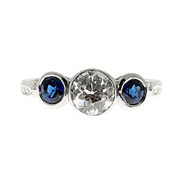 Vintage Platinum 0.50ct Blue Sapphire and Diamond Pierced Ring Size 7