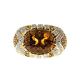 18K Yellow & White Gold 1.50cts Orange Citrine Sapphires & Diamond Raised Dome Ariel Ring Size 6.75