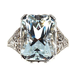 Platinum 8.17ct Aquamarine & Diamond Filigree Ring Size 7