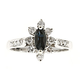 Vintage 14K White Gold with 0.40ct Bright Blue Sapphire and Diamond Ring Size 6.25