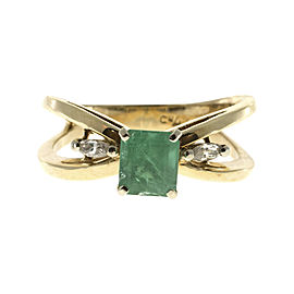 Vintage 14K Yellow Gold Emerald & 0.12ct Diamond 'X' Design Ring Size 6.25