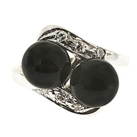 14K White Gold with Black Onyx & 0.50ct. Diamond Swirl Vintage Ring Size 4