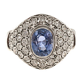 Vintage 18K White Gold with 2.18ct Periwinkle Blue Sapphire & Diamond Ring Size 7