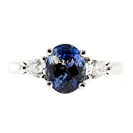 Vintage Platinum with 2.35ct Blue Light Blue Sapphire & .50CT Pear Diamond Ring Size 5.75