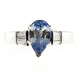 Platinum with 2.62ct Sapphire & 0.18ct. Taper Diamond Ring Size 7