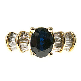 14K Yellow Gold with 1.50ct Deep Blue Sapphire & 0.32ct Diamond Vintage Ring Size 6.75