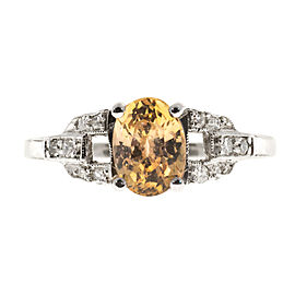 Vintage Platinum with 1.21ct Light Yellow Orange & Sapphire Deco Diamond Ring Size 5.75