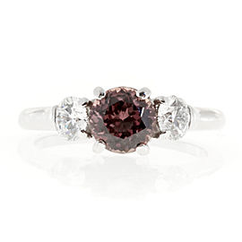 Vintage Platinum 1.13ct Natural No Heat Raspberry Brown Pink Sapphire and .48ct Diamond Ring Size 5