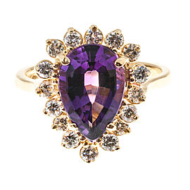 Vintage 14k Yellow Gold 2.65ct Purple Amethyst and .80ct Diamond Ring Size 5.75