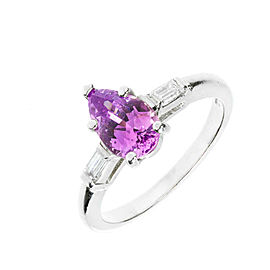 Vintage Platinum with 1.70ct Pear Purple Sapphire and Natural Baguette Diamond Ring Size 5.75