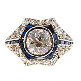 18K Yellow Gold & Platinum 1.95ct Diamond & Sapphire Ring Size 6.25