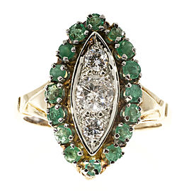 14K Yellow Gold with Emerald & 0.64ct Diamond Ring Size 8