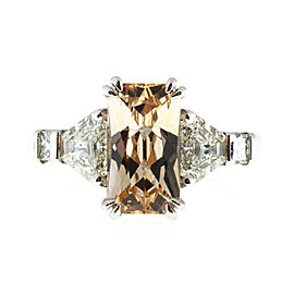 Vintage Orange Yellow Sapphire & Trapezoid Diamond Platinum Ring Size 6.5