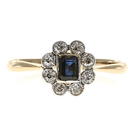 18K Yellow Gold & Platinum with 0.20ct Diamond & 0.40ct Sapphire Ring Size 8.5