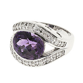 Vintage 14K White Gold & 4.50ct. Amethyst & 0.38ct. Diamond Ring Size 7