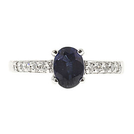 Vintage 18K White Gold with 1.04ct Oval Royal Blue Sapphire & 0.22ct Diamond Ring Size 5.75