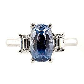 Platinum with Natural Cushion Sapphire and Diamond Ring Size 6.5