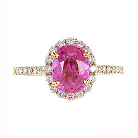 18K Yellow Gold with 2.41ct Pink Sapphire & 0.55ct Diamond Engagement Ring Size 7