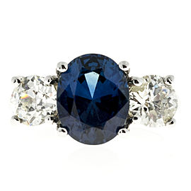 Platinum with 4.07ct Blue Sapphire and 1.70ct Diamond Ring Size 6.5