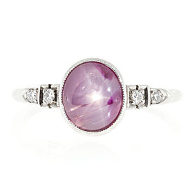 14K White Gold 2.62ct Purplish Pink Star Sapphire & Diamond 0.02ct Ring Size 8