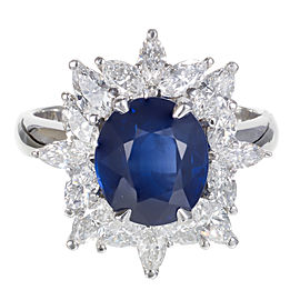 Platinum with 3.93ct Blue Sapphire and 1.42ct Diamond Ring Size 6