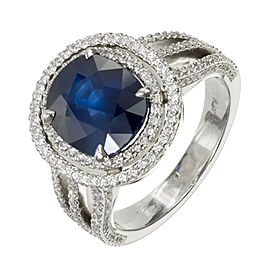 Platinum with 3.99ct Sapphire and 2.00ct Diamonds Halo Ring Size 5.7