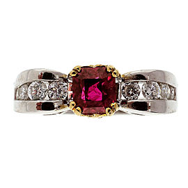 14K White and Yellow Gold 0.75ct Purplish Red Ruby and Diamond Ring Size 6