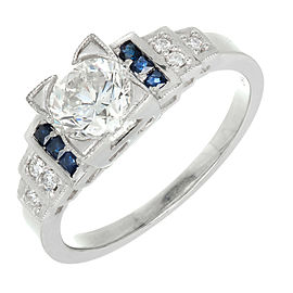 Art Deco Vintage Platinum 1.00ct Diamond Sapphire Ring Size 6.25