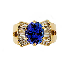 18K Yellow Gold 3.88ct Purple Blue Tanzanite Diamond Ring Size 8.25