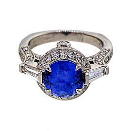 Krementz & Co. Platinum 3.57ct Blue Sapphire & 1.33ct Diamond Ring Size 7