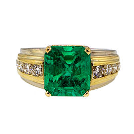 Vintage 18K Yellow & White Gold 4.02ct Asscher Cut Emerald & 0.80ct Diamond Ring Size 7.75