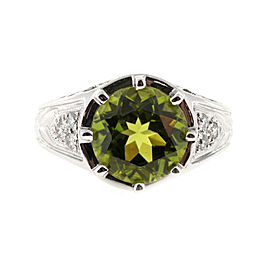 Platinum 4.25ct Peridot & Diamond Filigree Ring Size 7