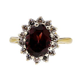 18K Yellow Gold with 2.10ct Garnet & 0.28ct Diamond Ring Size 5.75